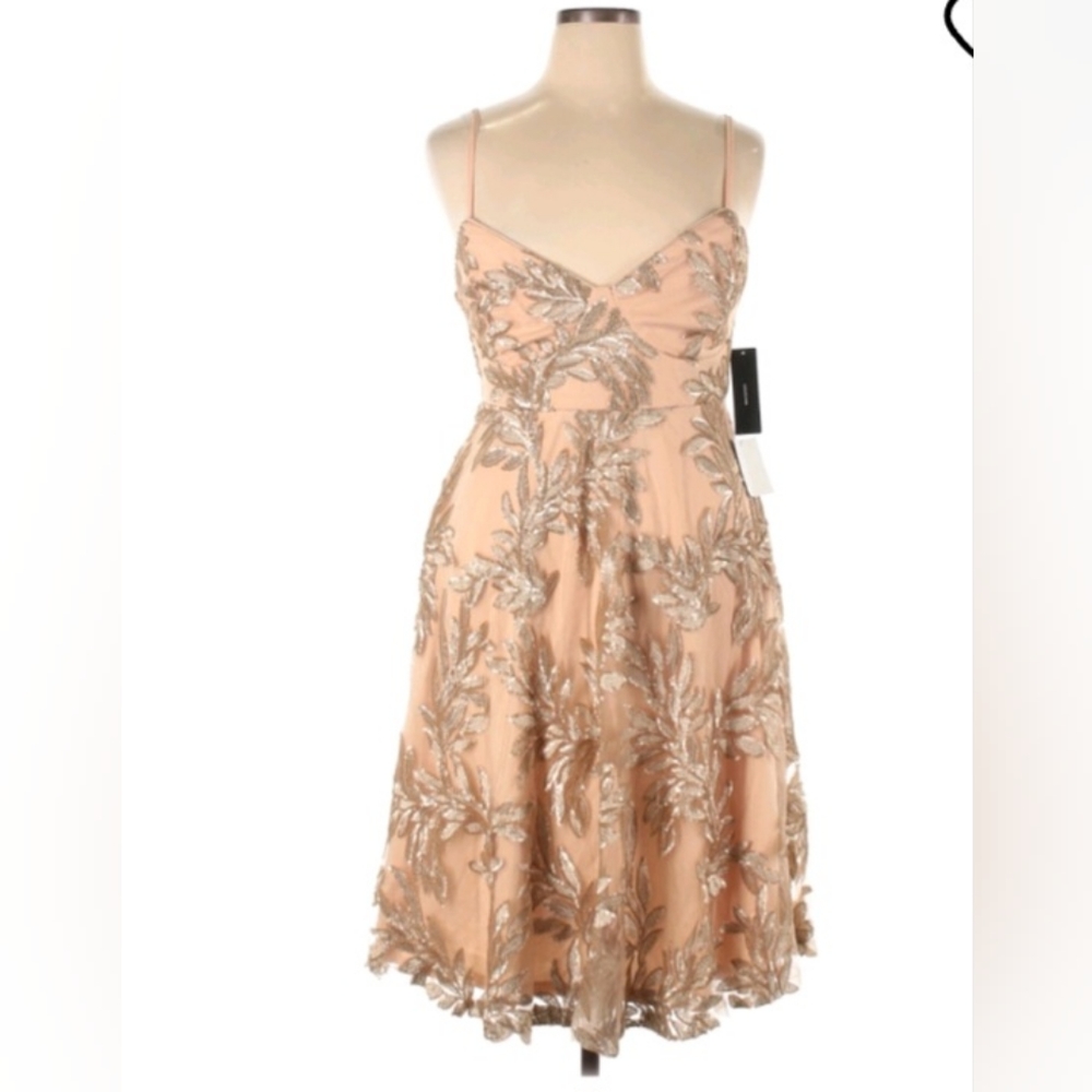Trinity Nude and Gold Sequin Midi Dress, XL